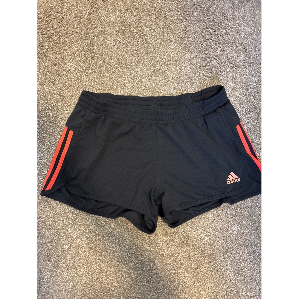 Adidas Athletic Shorts Womens L Black Coral Excellent Climalite Mesh 3-Stripe